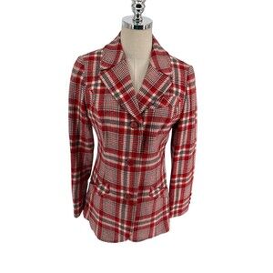 Vintage Pendleton Blazer Women's Size 10 Red Plaid 100% Wool Suit Jacket